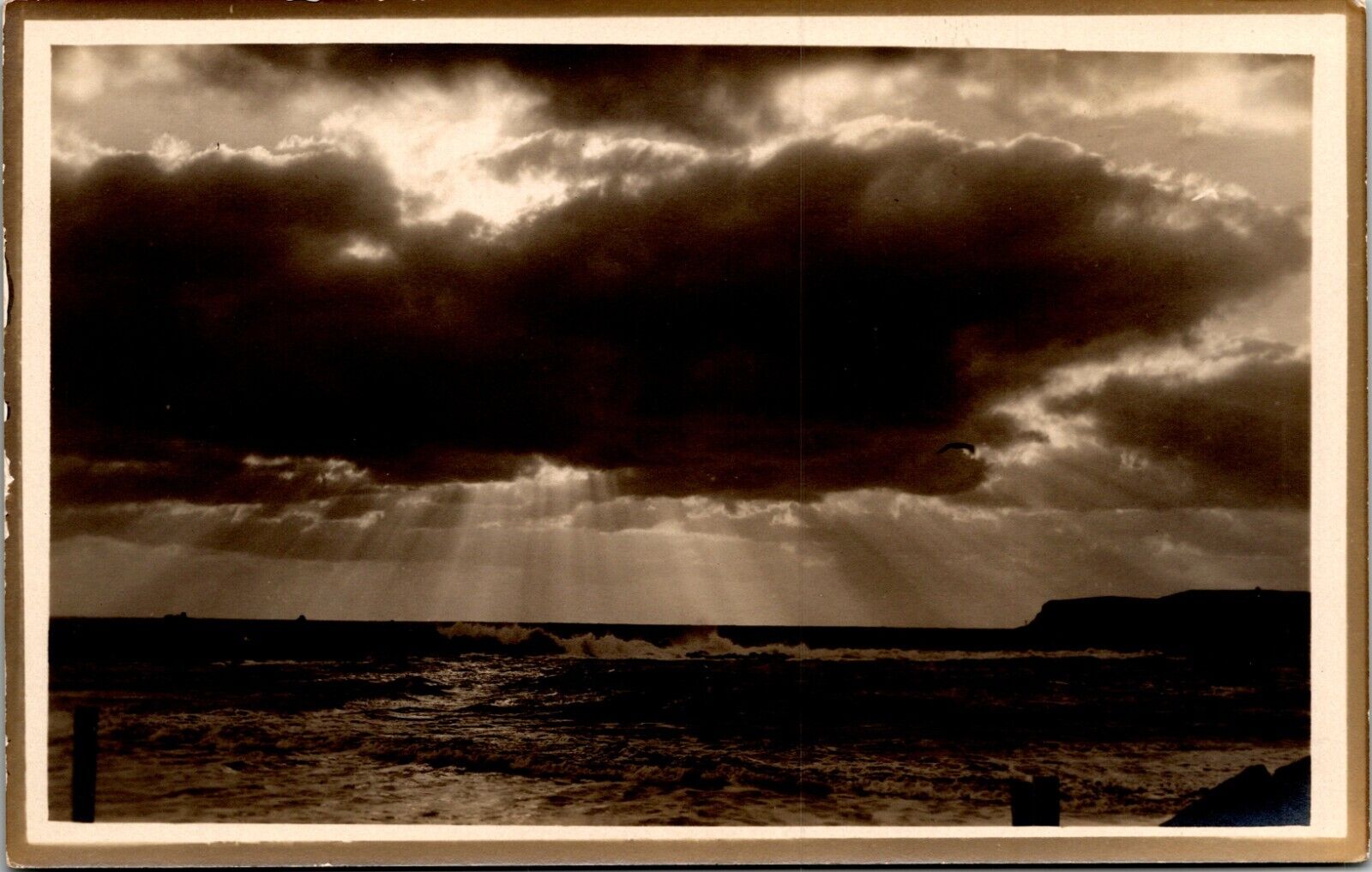 Real Photo Postcard Ocean View with Sun behind Clouds - AZO Card 1907-1918