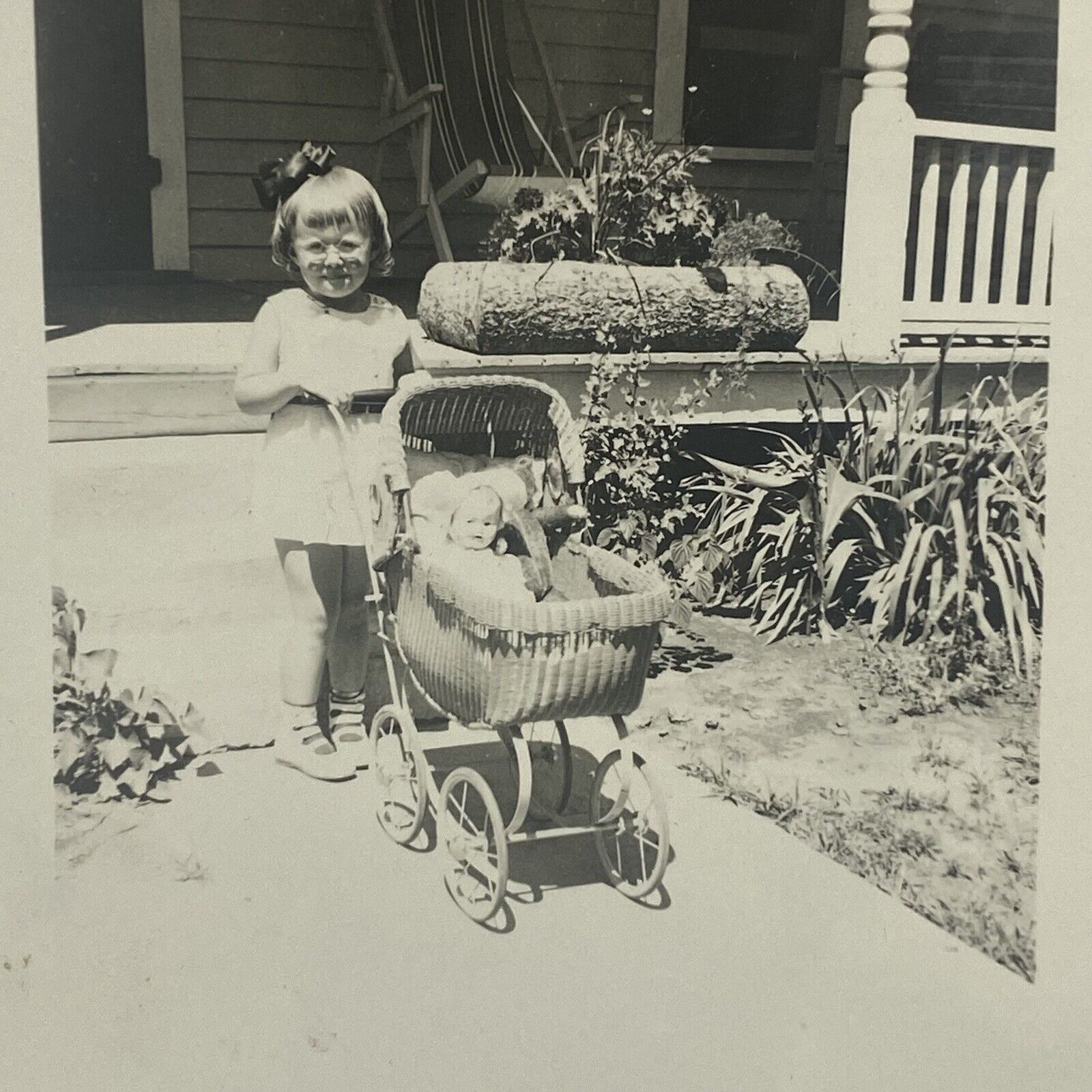 Vintage Photo 1947 Girl With Buggy Posed Outside House