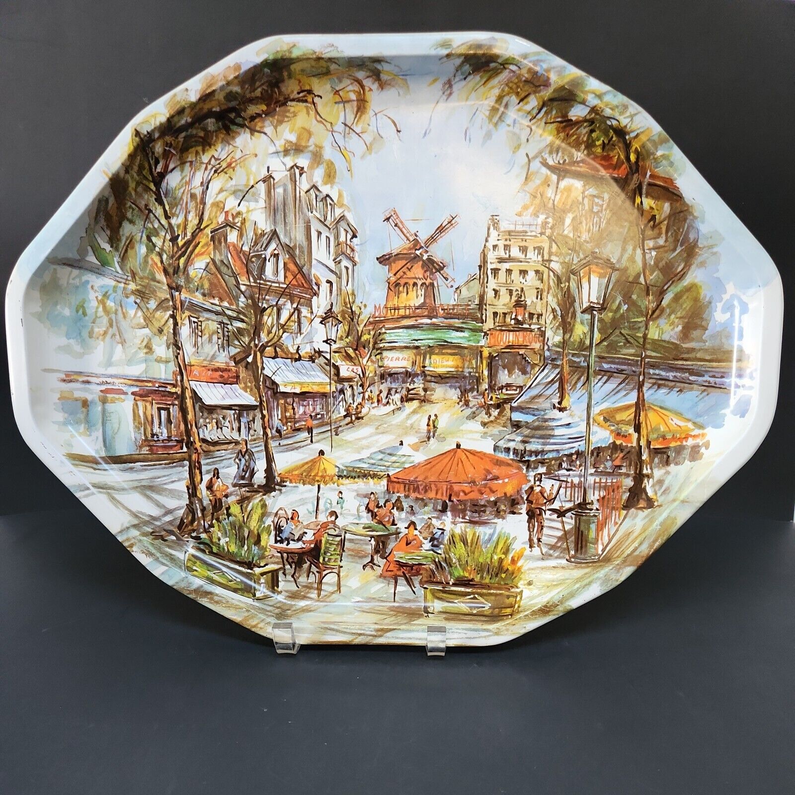 Vintage 1970s Daher Tray with City Scene of Paris - Colorful, Large Autumn Tray