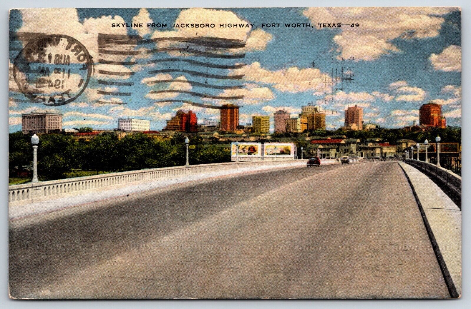 Postcard Skyline From Jacksboro Highway, Fort Worth, Texas Posted 1945