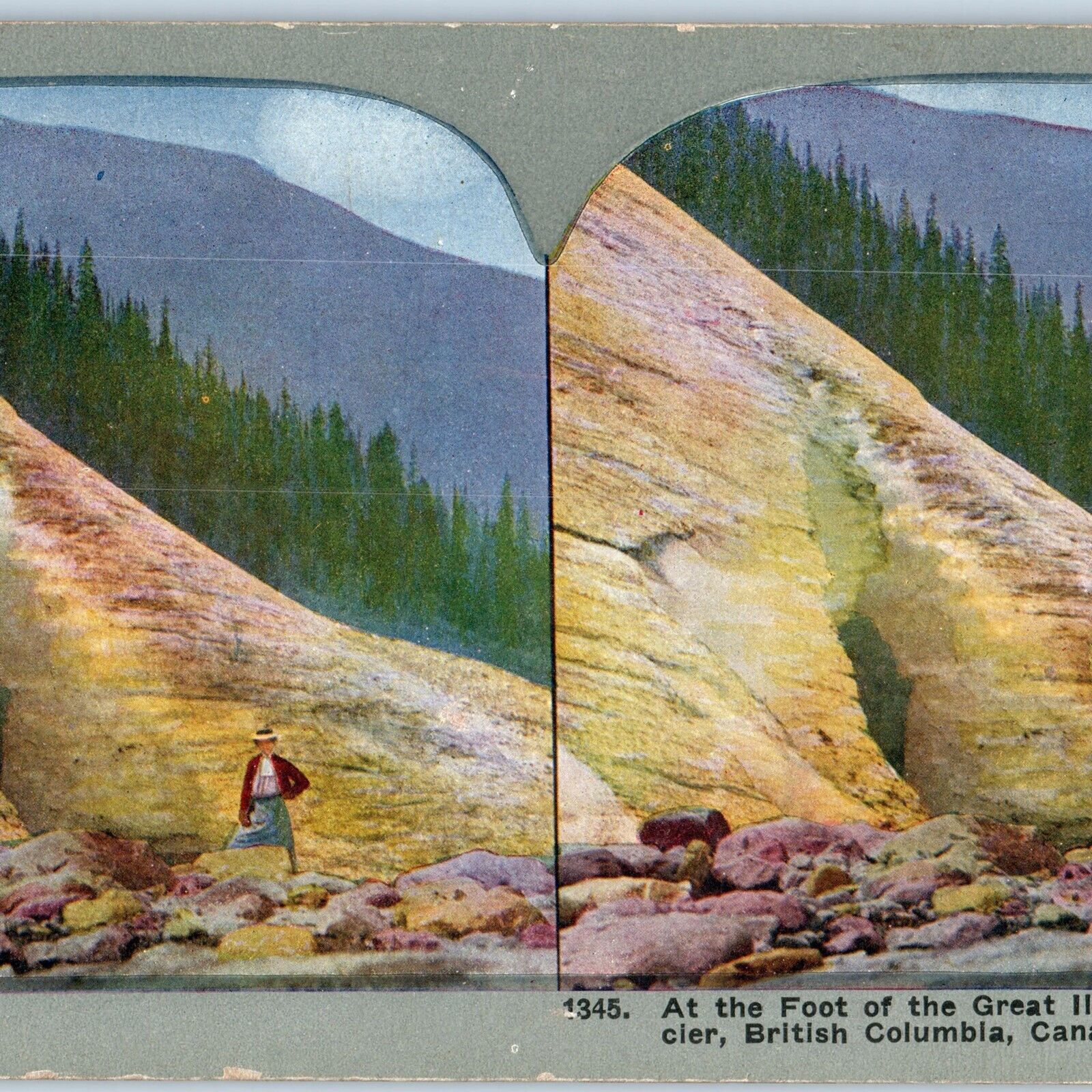 c1900s British Columbia, Canada Illecillewaet Glacier Litho Photo Stereo Card V9
