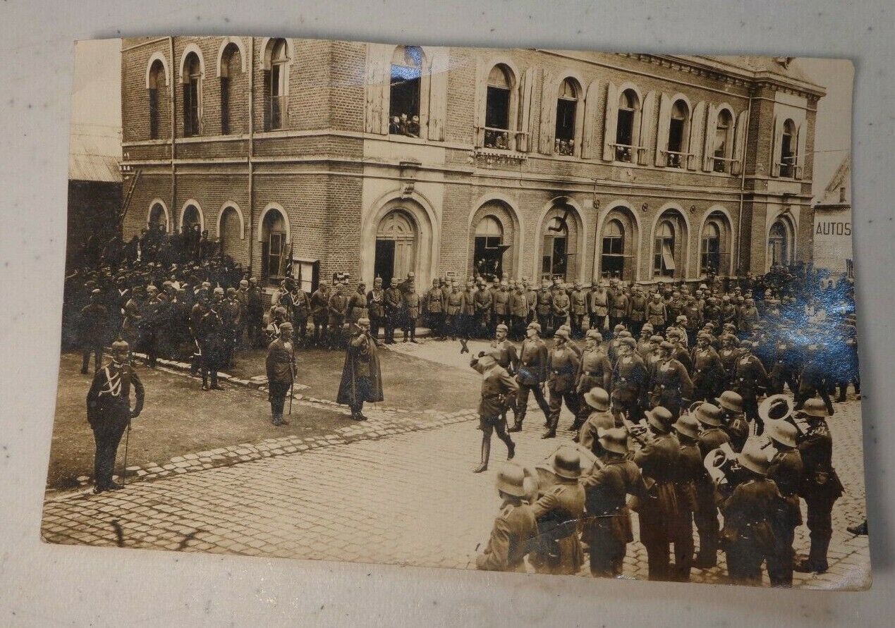 Kaiser Wilhelm WW1 German Army Photo Parade Through Belgian Town 1916 or 1917