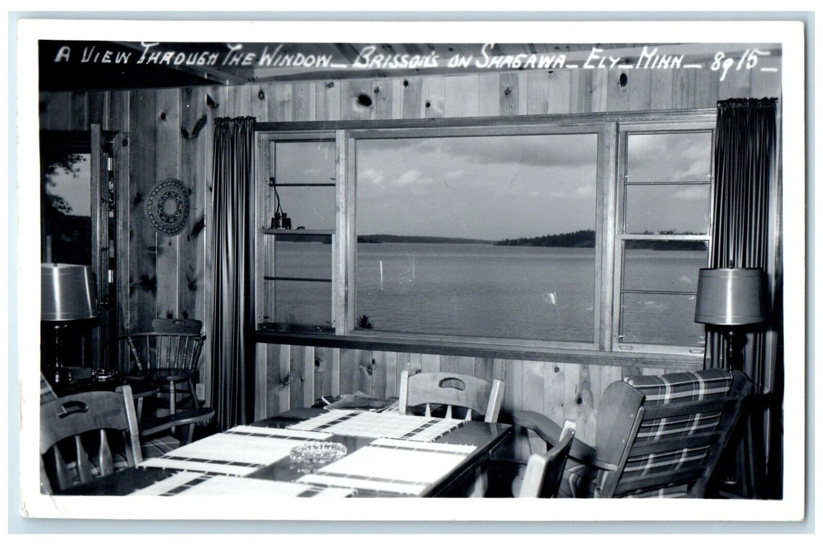 1959 View Through Window Brissons Shagawa Ely Minnesota MN RPPC Photo Postcard
