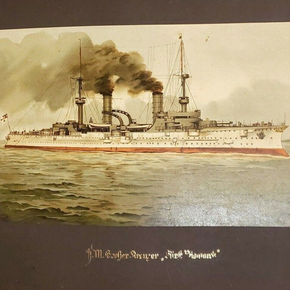 WW1 German battle ship SMS Fürst Bismarck Prince cruiser 1902 print old Imperial