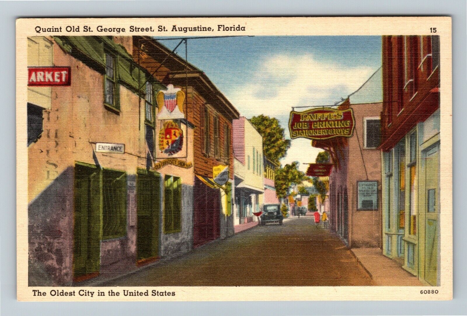 St. Augustine FL-Florida, Quaint Old St. George Street Period Car Linen Postcard