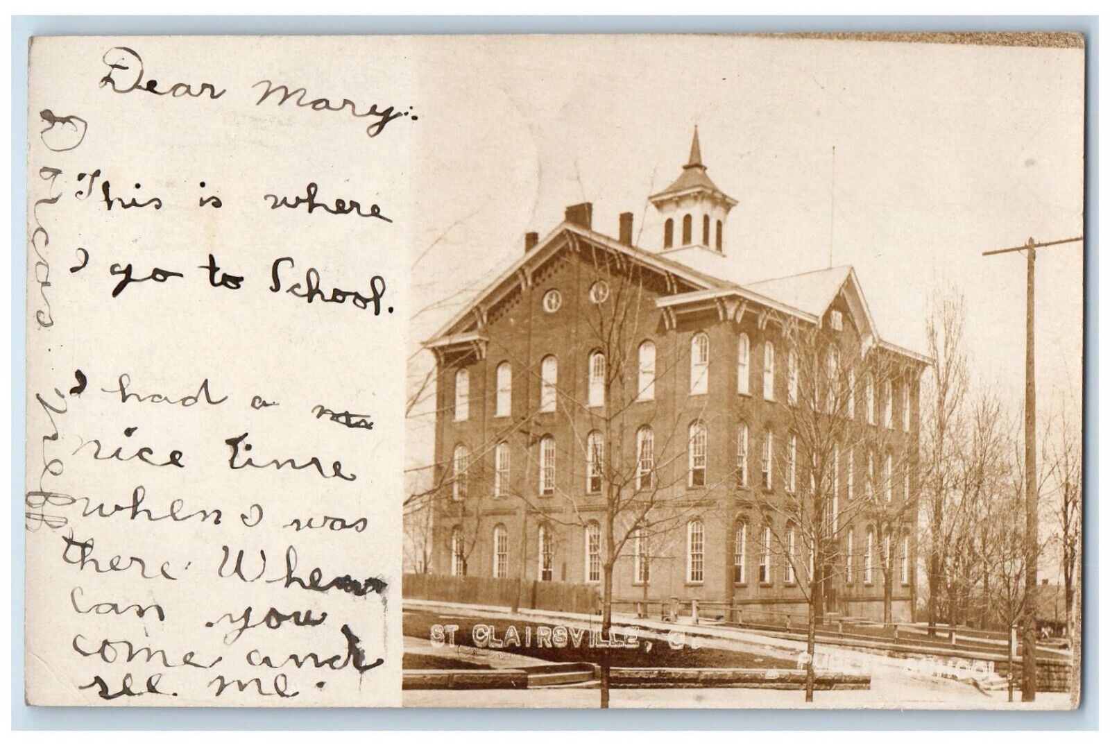 1907 Public School St. Clairsville Ohio OH RPPC Photo Postcard