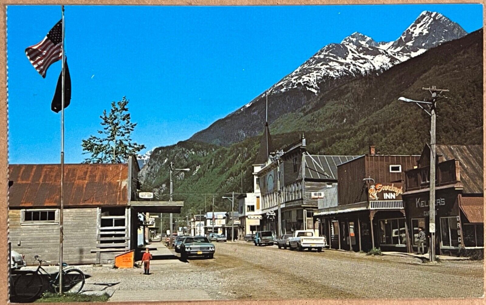 Skagway Alaska Main Street Scene Old Cars Scenic View Vintage PC Postcard c1960