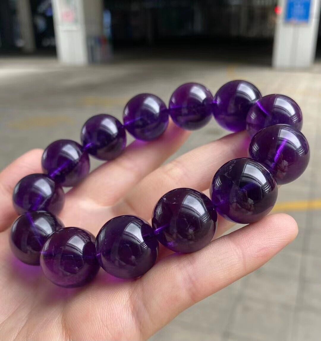 Natural Purple Amethyst Crystal Round Big Beads Healing Bracelet 19mm AAA