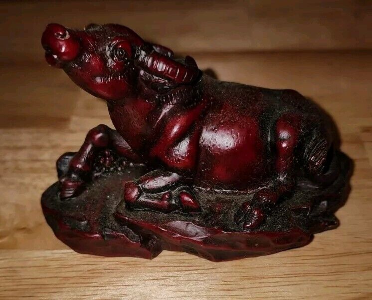 Vintage Carved Resin Water Buffalo Red