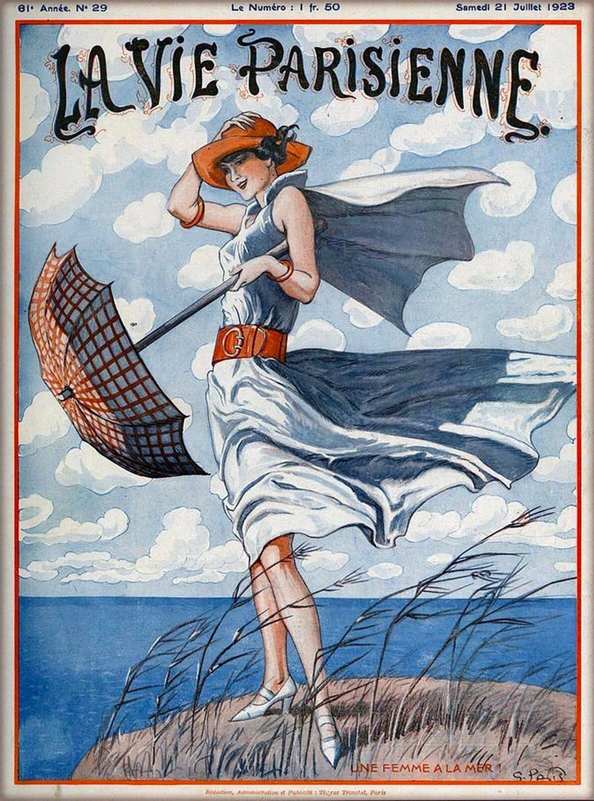 1923 La Vie Parisienne Une Femme a La Mer France Travel Advertisement Poster
