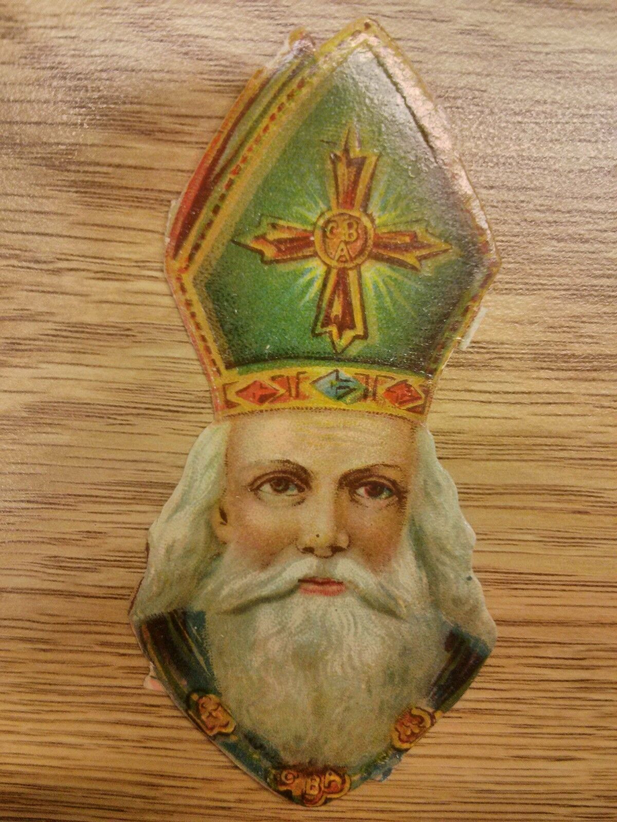 #Original 1800\'s Victorian Green Saint Nicholas Die Cut  Scrap Paper 1.5 x 3.5\