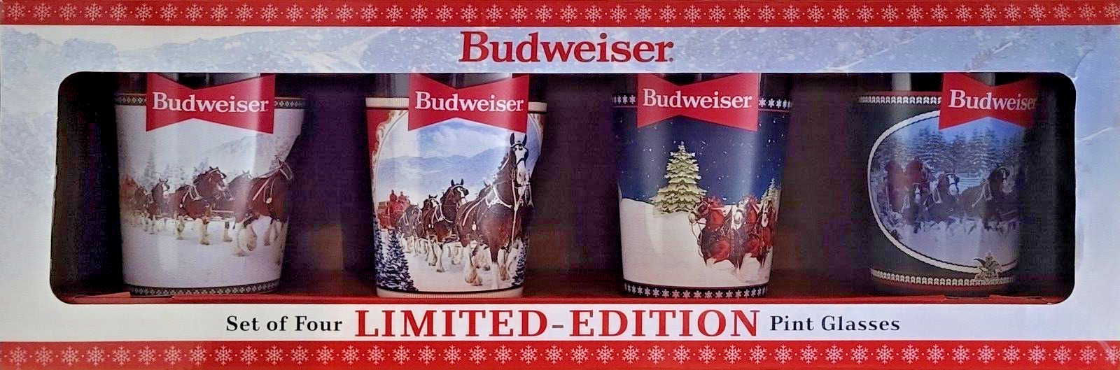Budweiser Set of 4 Holiday 2022 Clydesdales Glasses 16oz Christmas Limited Edit