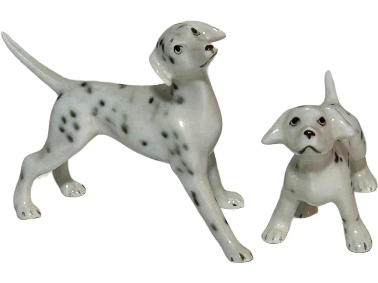 Vintage Set 2 Miniature Dalmatians Shiken Bone China Dogs Figurines Puppies