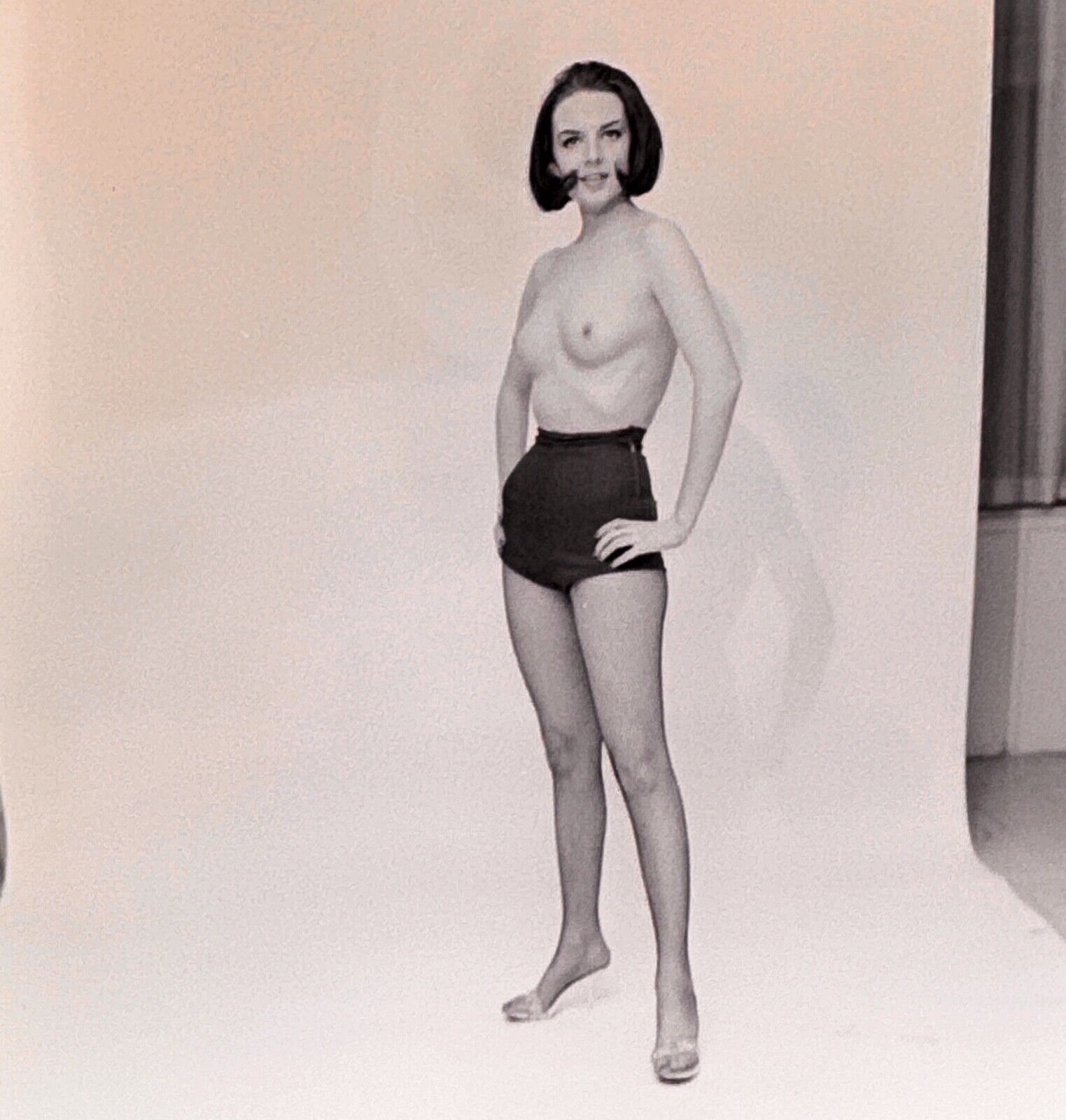 Vintage 1950 Semi Nude Model In Shorts  2 1/4 Negative