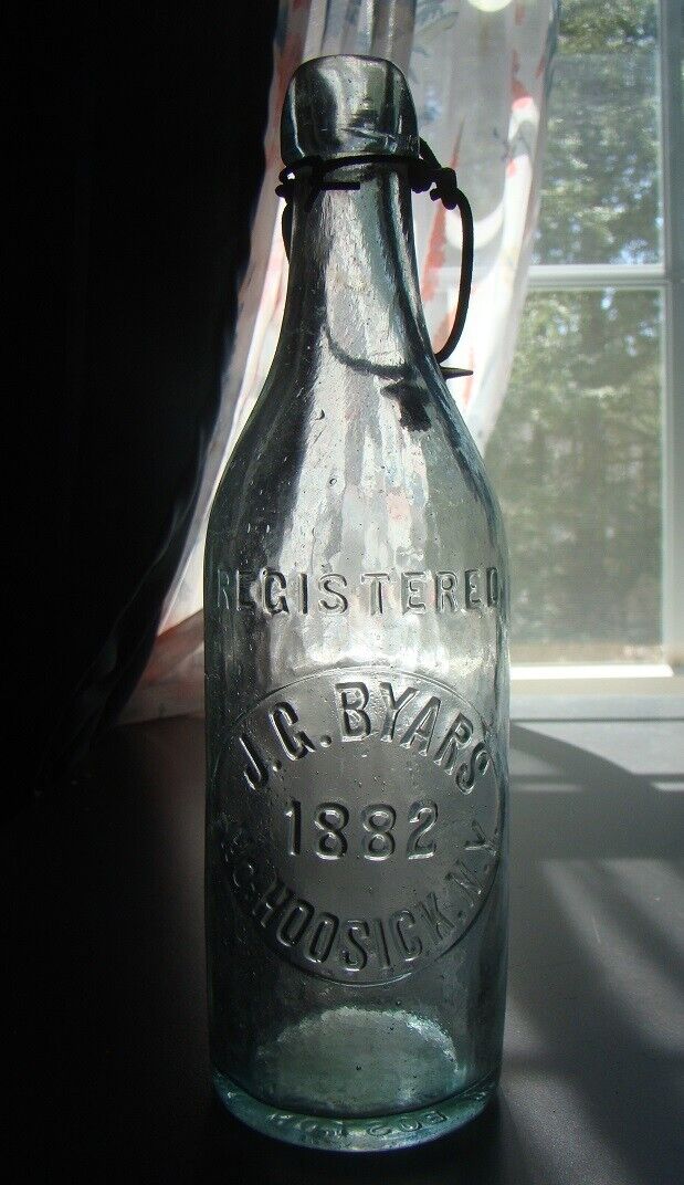 Antique 1880\'s J.G. BYARS- No. HOOSICK, N.Y. Whittled Blob Top Beer Bottle