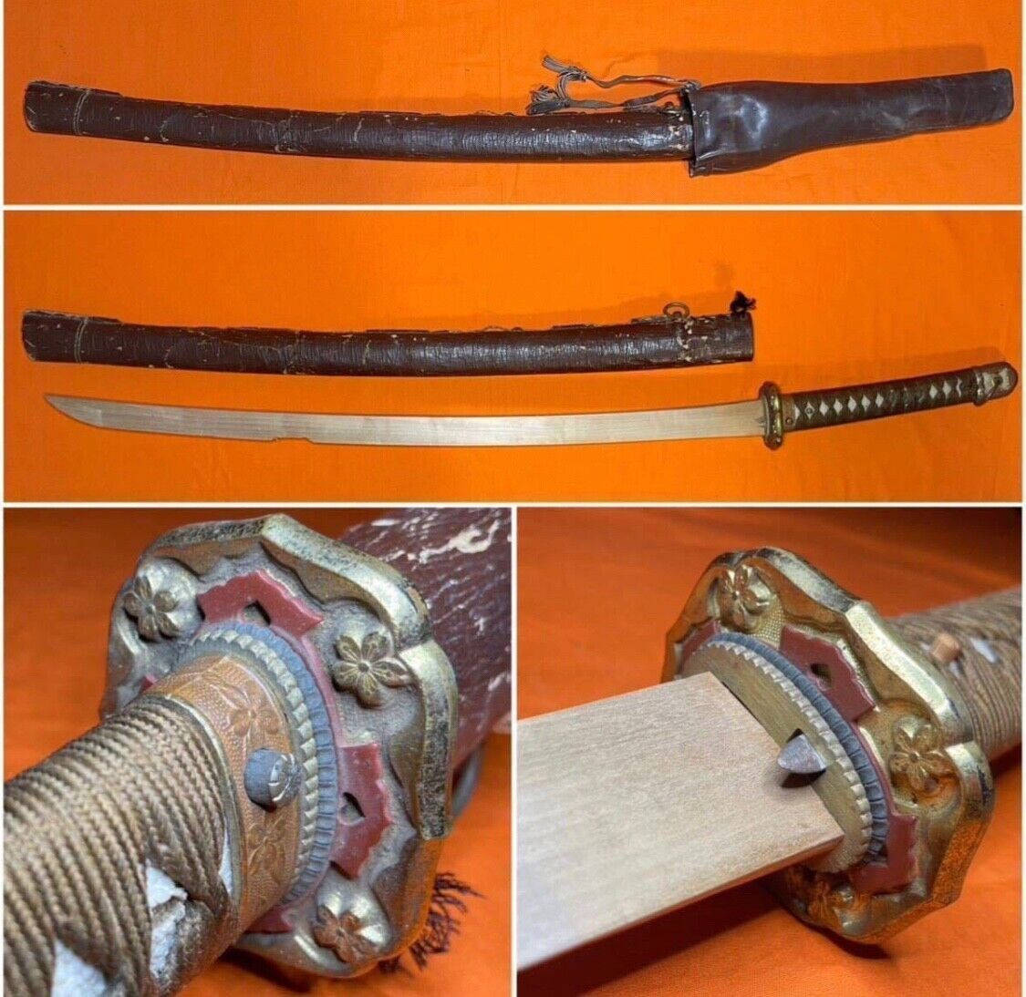 World War II Imperial Japanese Army 98 Type Sword Exterior with Leather Scabbard