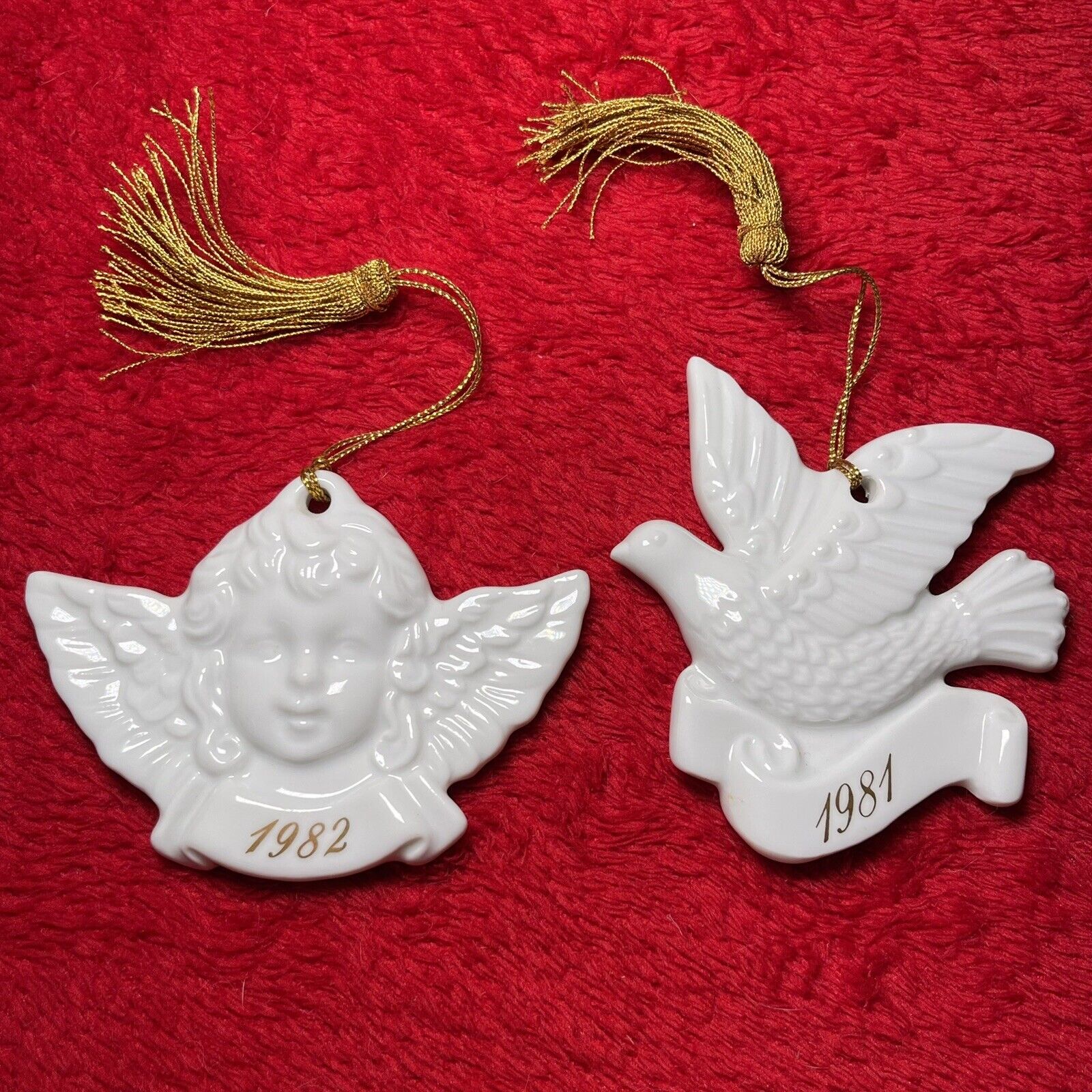 Vintage Avon \'Dove 1981\' and \'Angel 1982\' ceramic ornaments