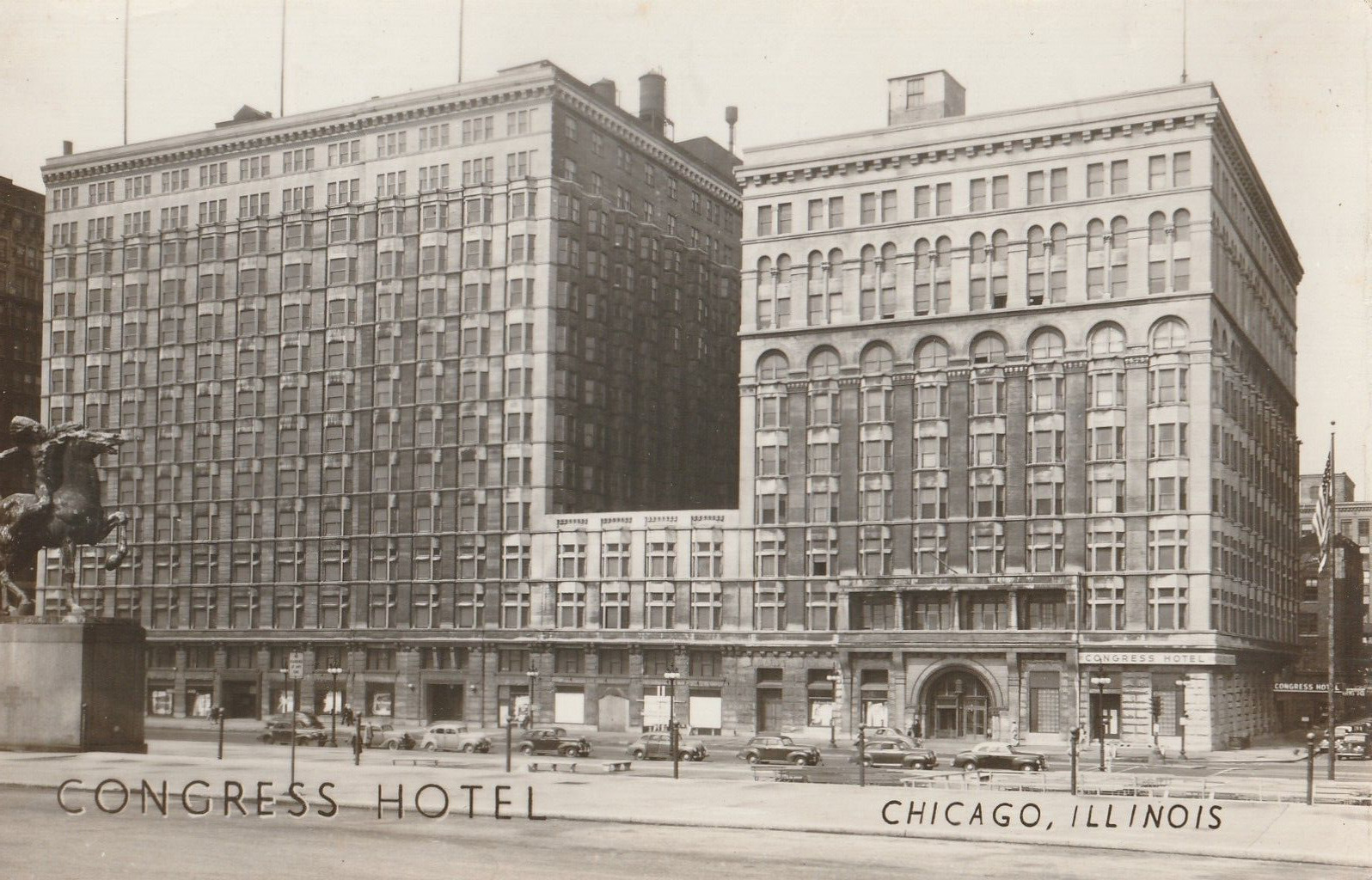 Vintage Postcard Congress Hotel Chicago, Illinois Unposted Black & White Picture