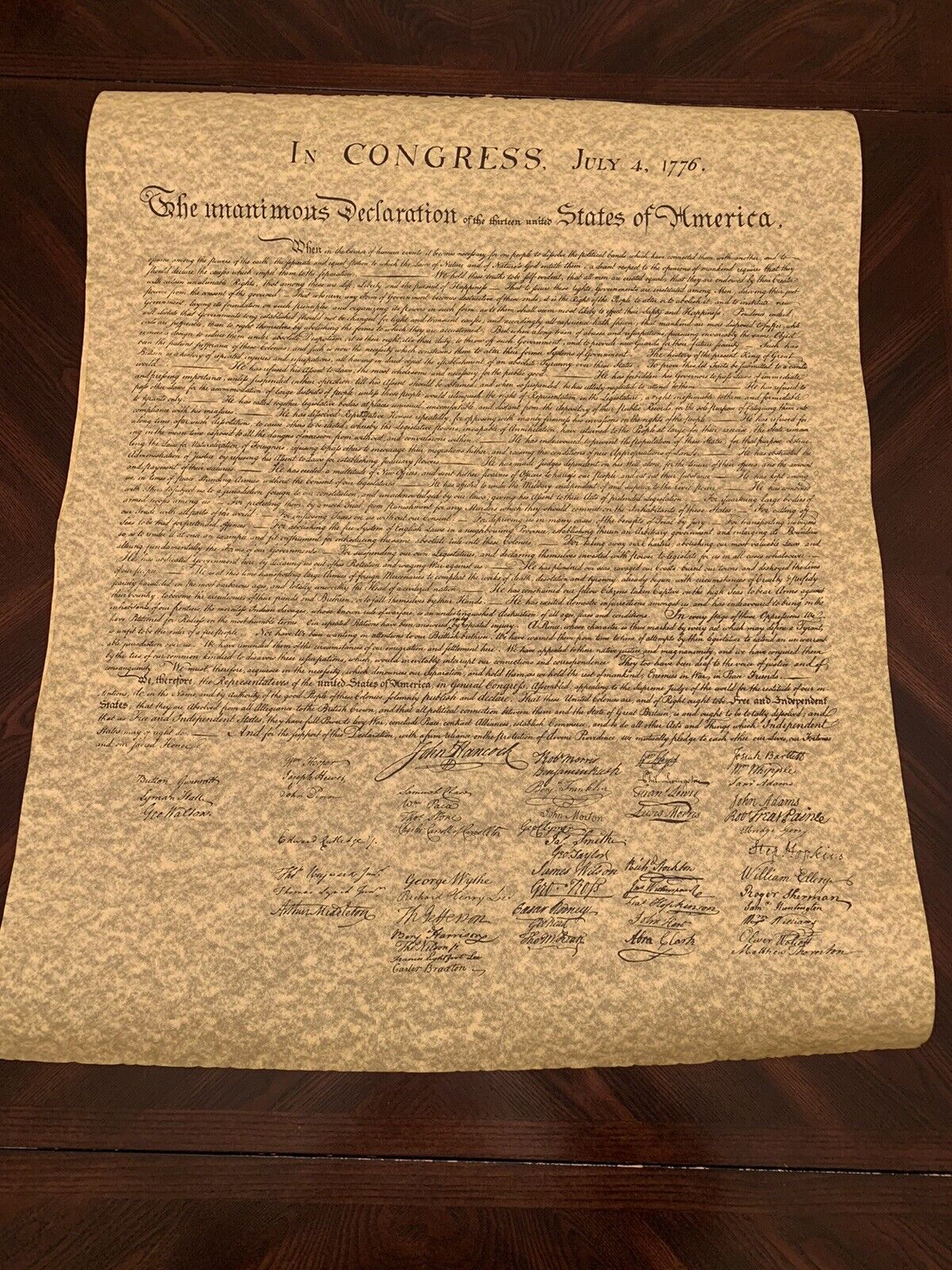 Large Parchment Replica Of The Declaration of Independence in a Tube