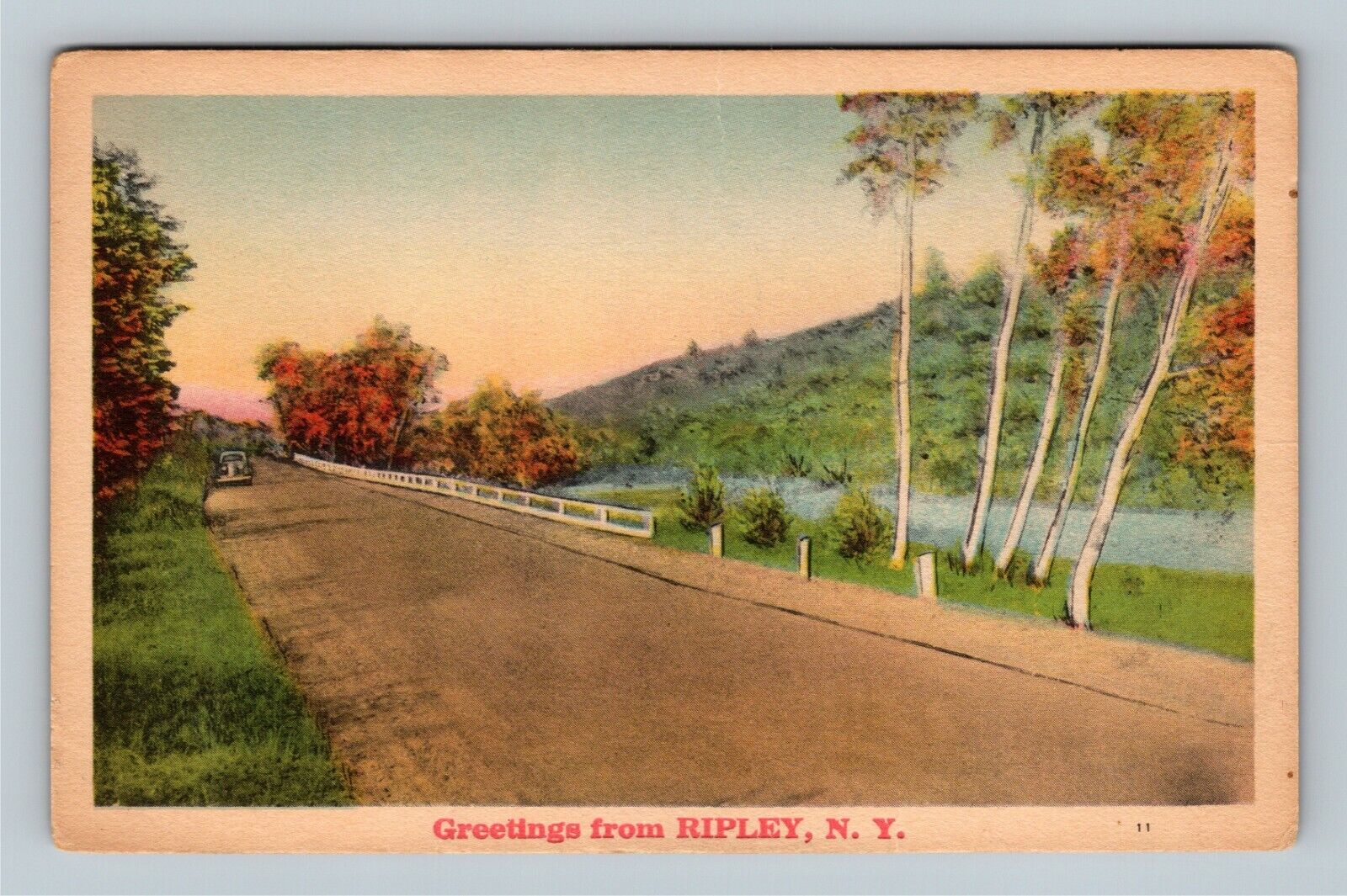 Ripley NY, Scenic Greetings, Road, New York Vintage Postcard
