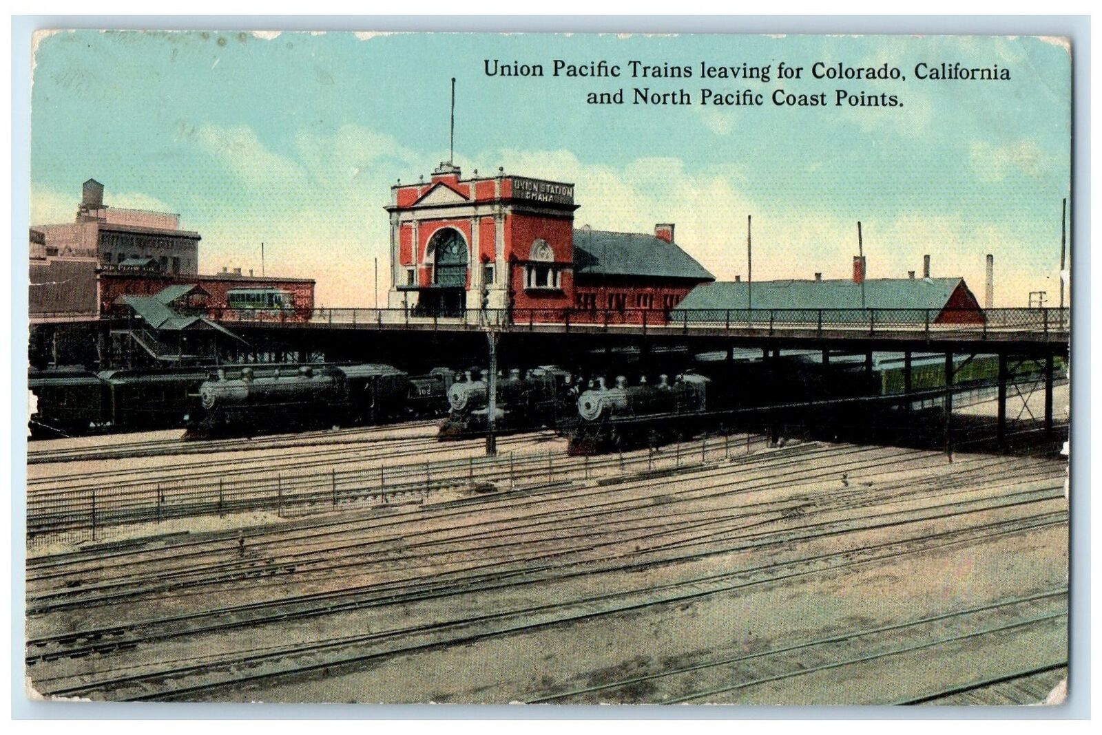 c1940's Union Pacific Trains Leaving Colorado California CA Unposted Postcard