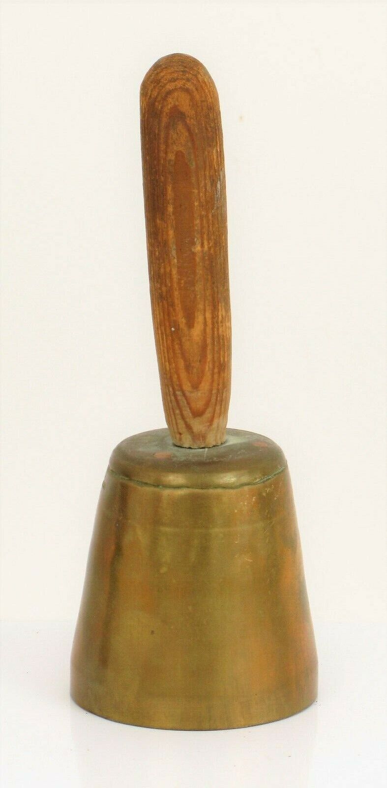 VINTAGE WWII ERA NORTH AFRICA POW CAMP HAND MADE TRENCH ART BELL WOOD HANDLE 