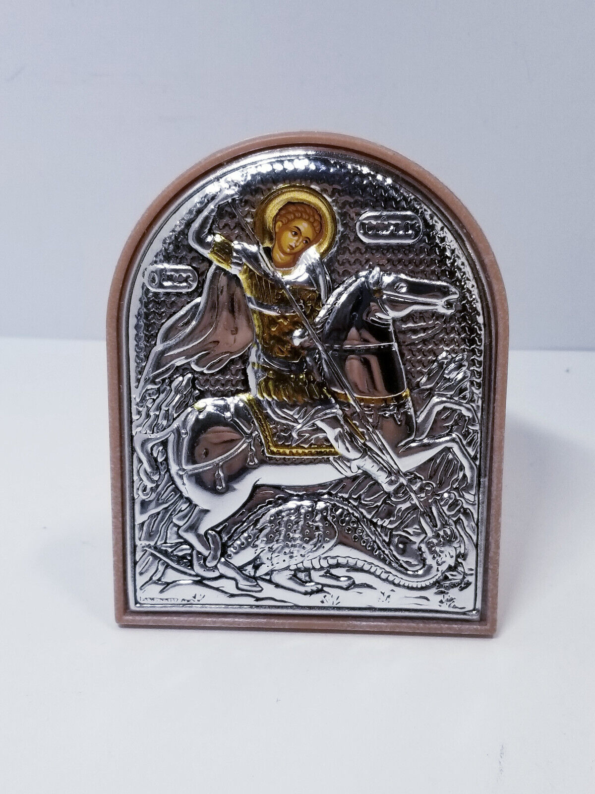 Silver Axion Greek Russian Orthodox Silver Plated Icon St. George