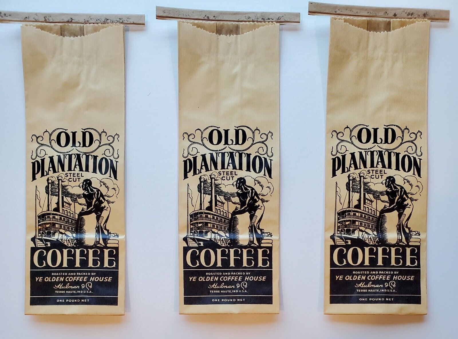 Lot of 3 Vintage Old Plantation Coffee Bags Terre Haute IN
