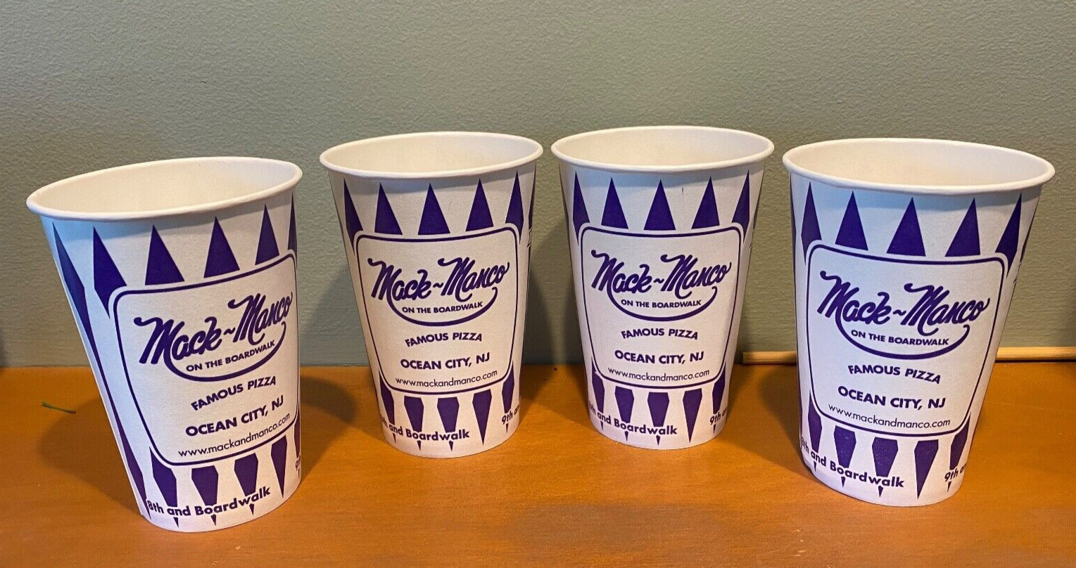 VINTAGE 4 Mack-Manco’s Paper Cups On The Boardwalk Pizza  New Jersey 50 Anniv