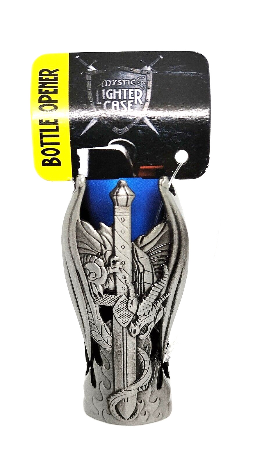 Smokezilla Mystic Pewter Design Sword Metal Bottle Opener Big Bic Lighter Case