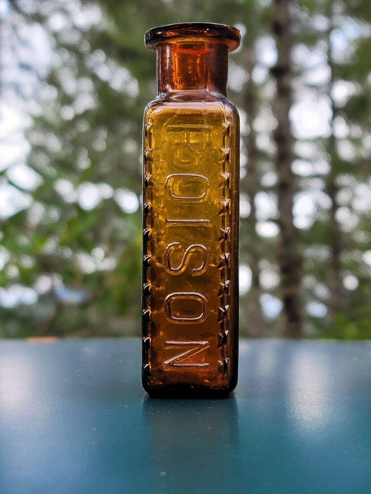 POISON BOTTLE KR-9 - Antique American amber Poison Bottle