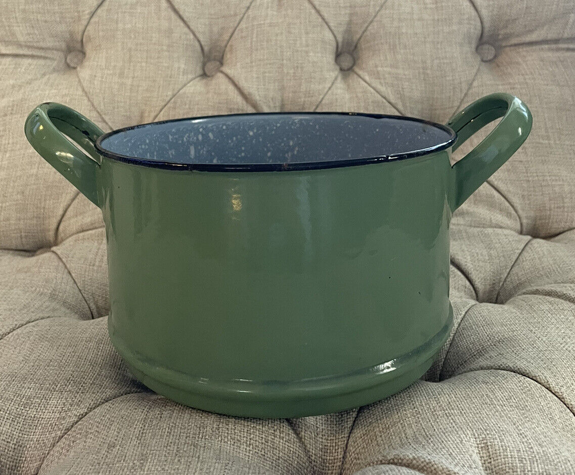 Antique Vintage Enamelware Colander Strainer Steamer Pot 4.5” x 7.5” Sage Green