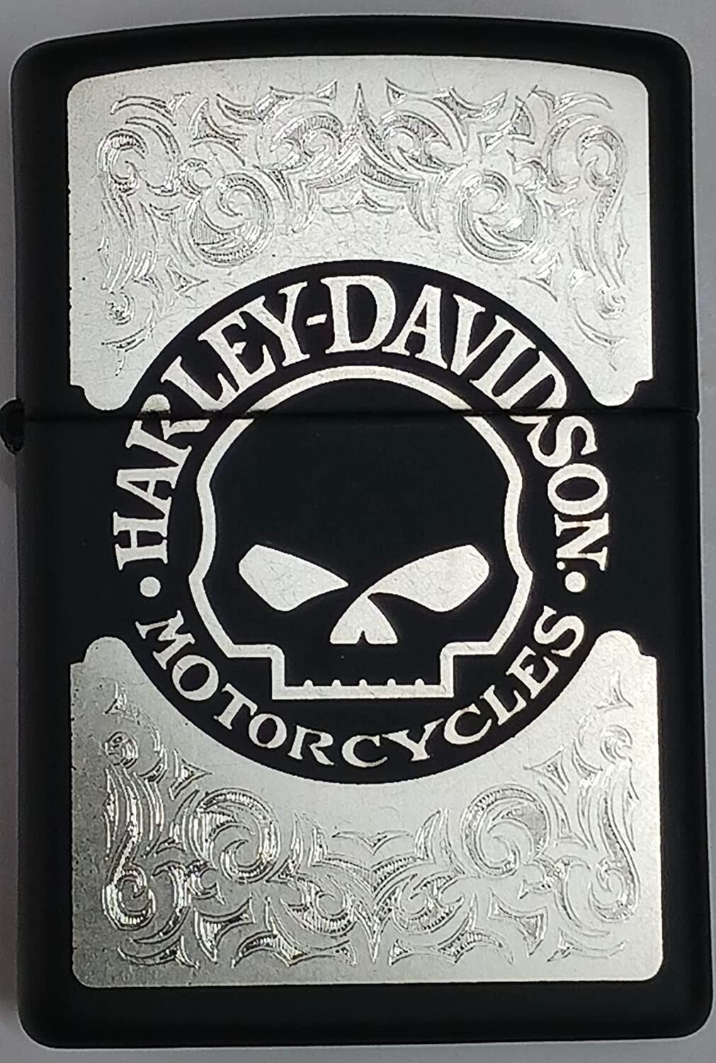 Zippo Laser-Etched Harley Davidson Skull Black Matte 29291