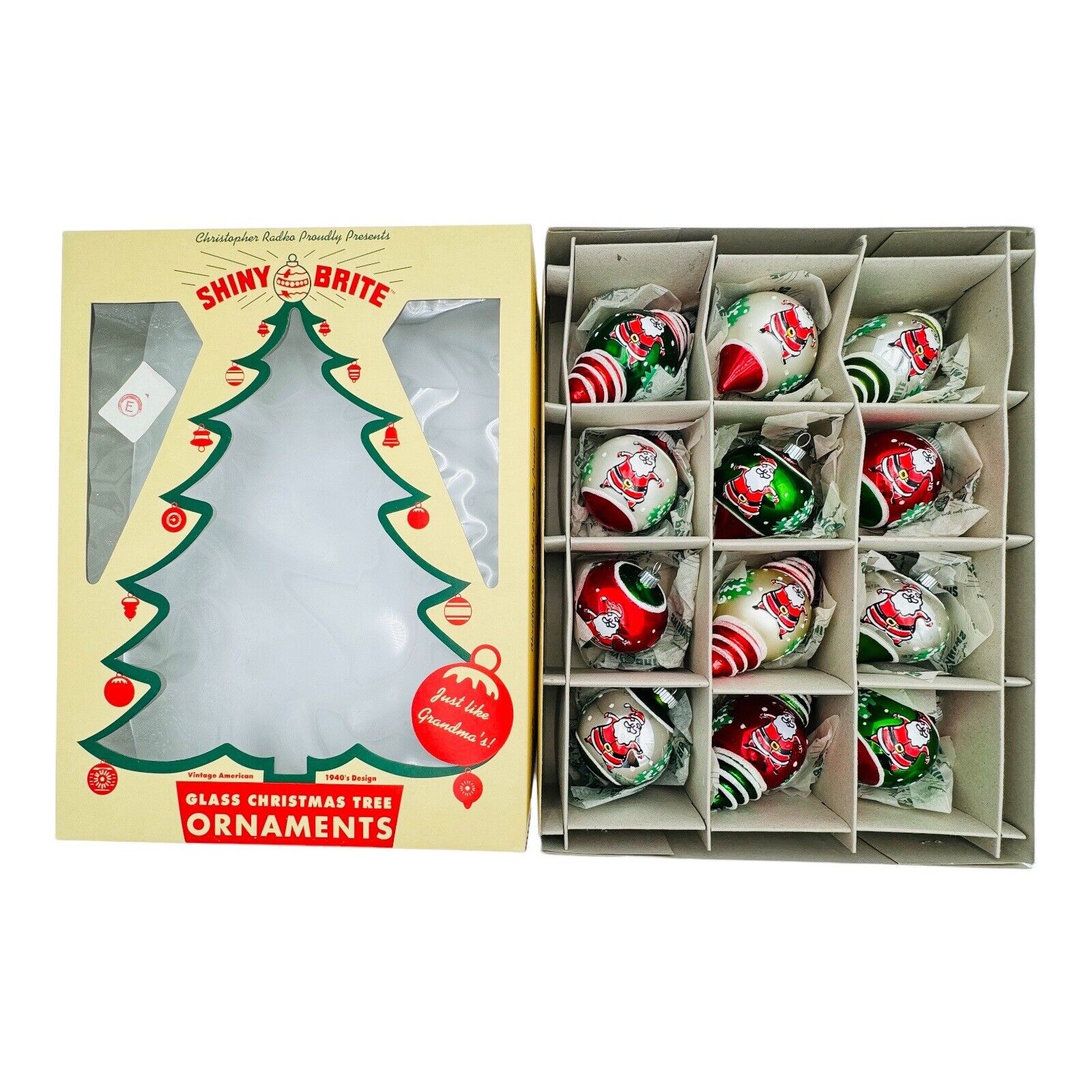 Christopher Radko Jolly Santa Asst Shapes Glass Christmas Ornaments 4” Set Of 12