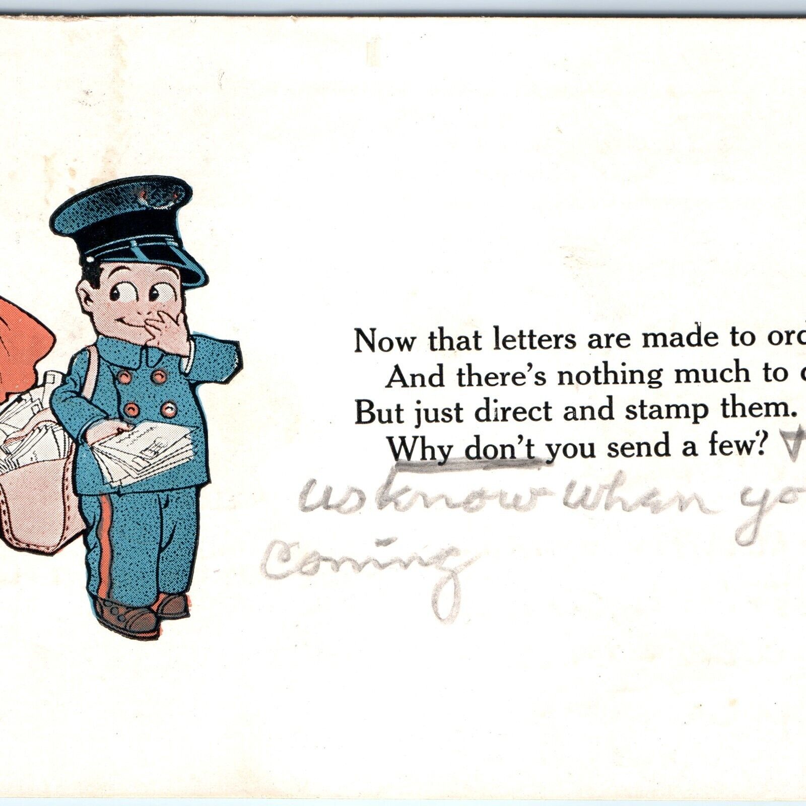 c1910s Cute Mailman Woman Check Mailbox Children Illustrated Art Comic PC A184