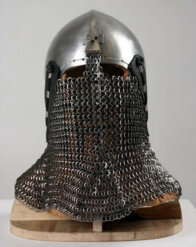 Medieval Nasal Helmet W chainmail SCA full contact Combat battle ready14Ga Helme