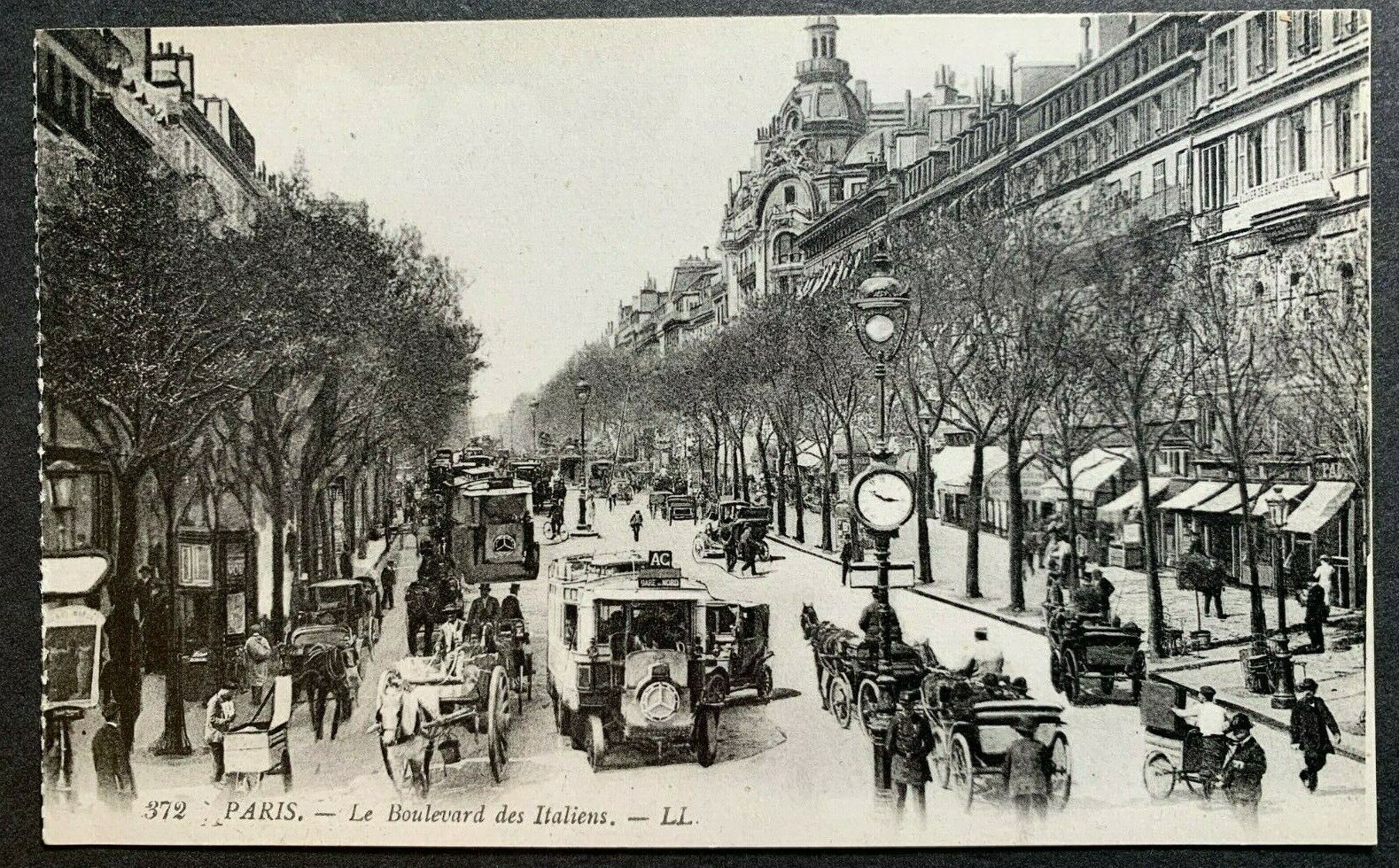 Postcard c1900s Paris Street View - Horse Drawn Carriages Mercedes City Bus
