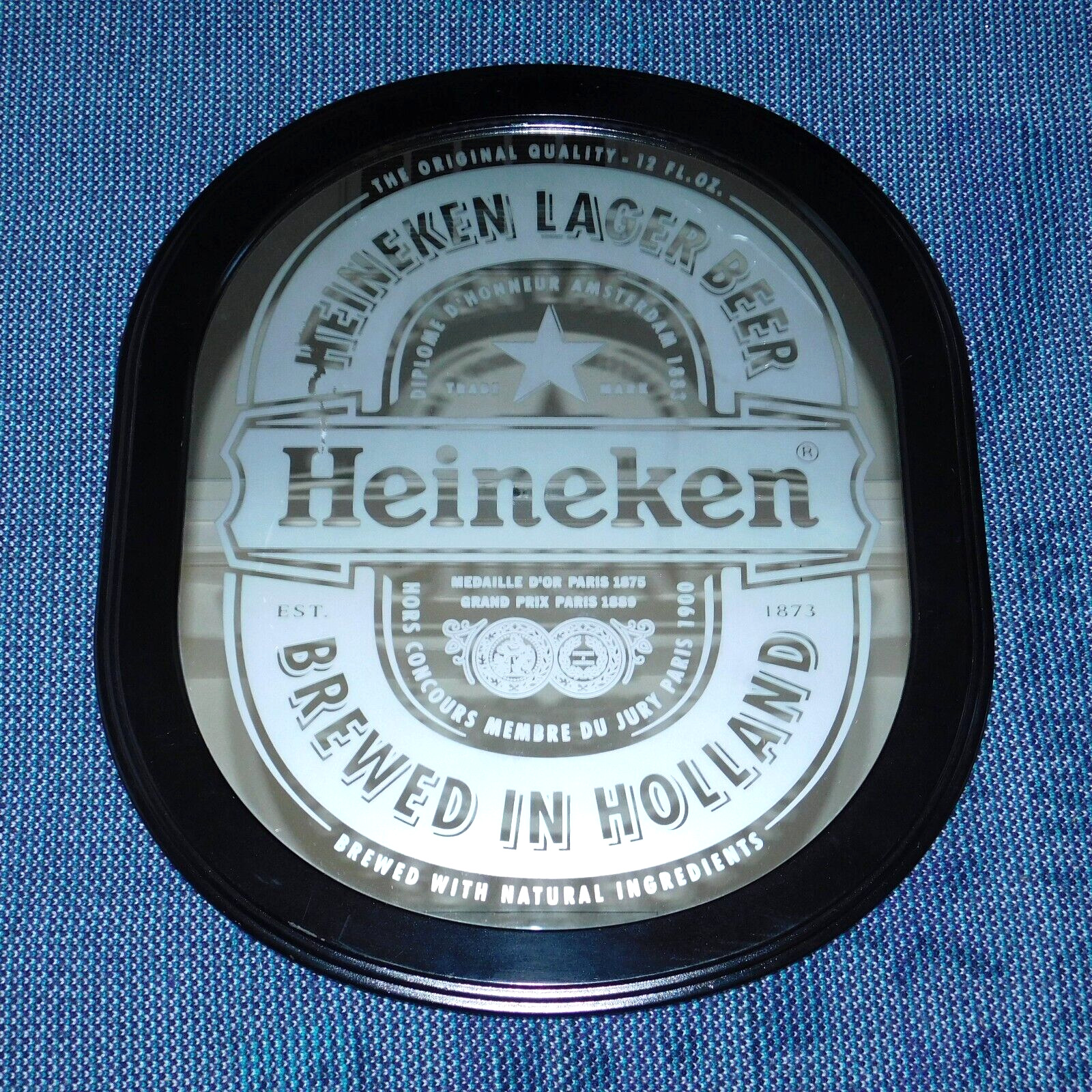 Vintage 2002 Heineken Lager Beer Holland Bar Mirror Glass Black Frame 26X22 Oval