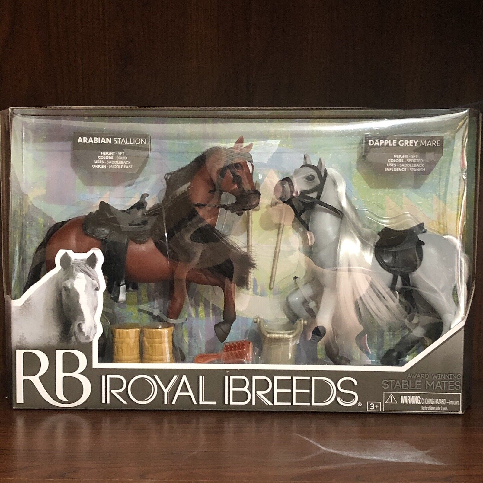 NIB Lanard Royal Breeds Arabian Stallion & Dapple Grey Mare Model Horses & Tack