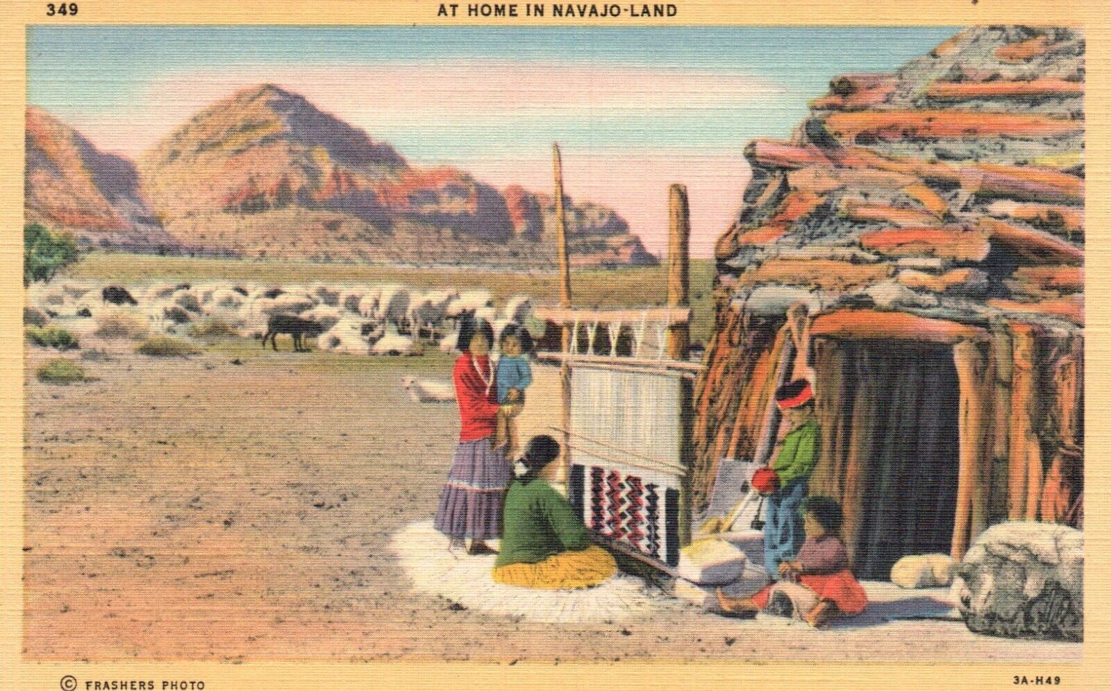 Postcard NM At Home in Navajo Land 1933 Linen Unposted Vintage PC H3624