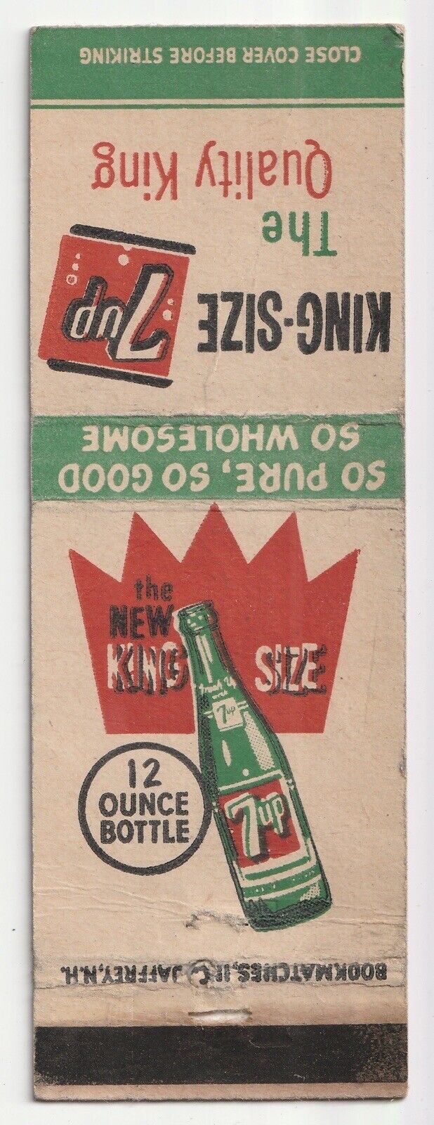 c1950s 12oz King Size 7 Up Vintage Soda Advertisement Matchbook Cover