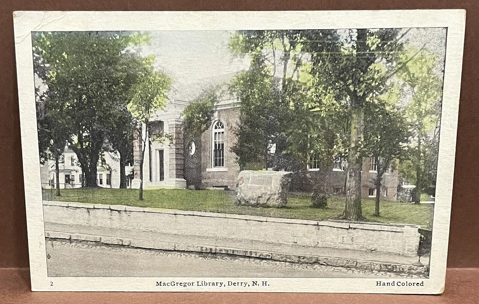 handcolored POSTCARD ~ DERRY NH ~ New Hampshire ~ MacGregor Library ~ 1910\'s ~