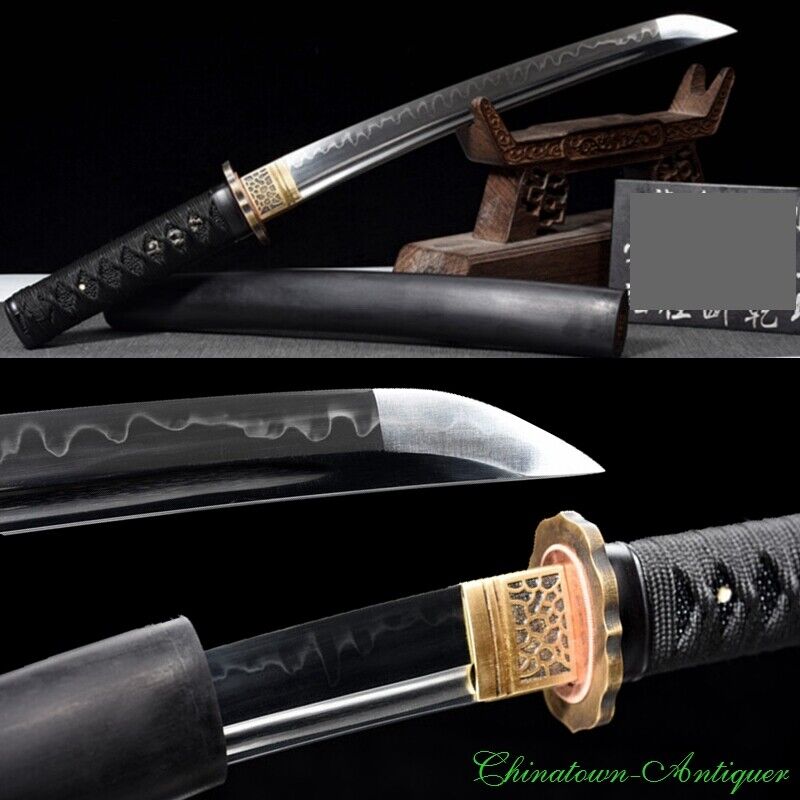 Japanese Short sword Wakizashi Katana T10 Steel Blade Clay Tempered Sharp #3776
