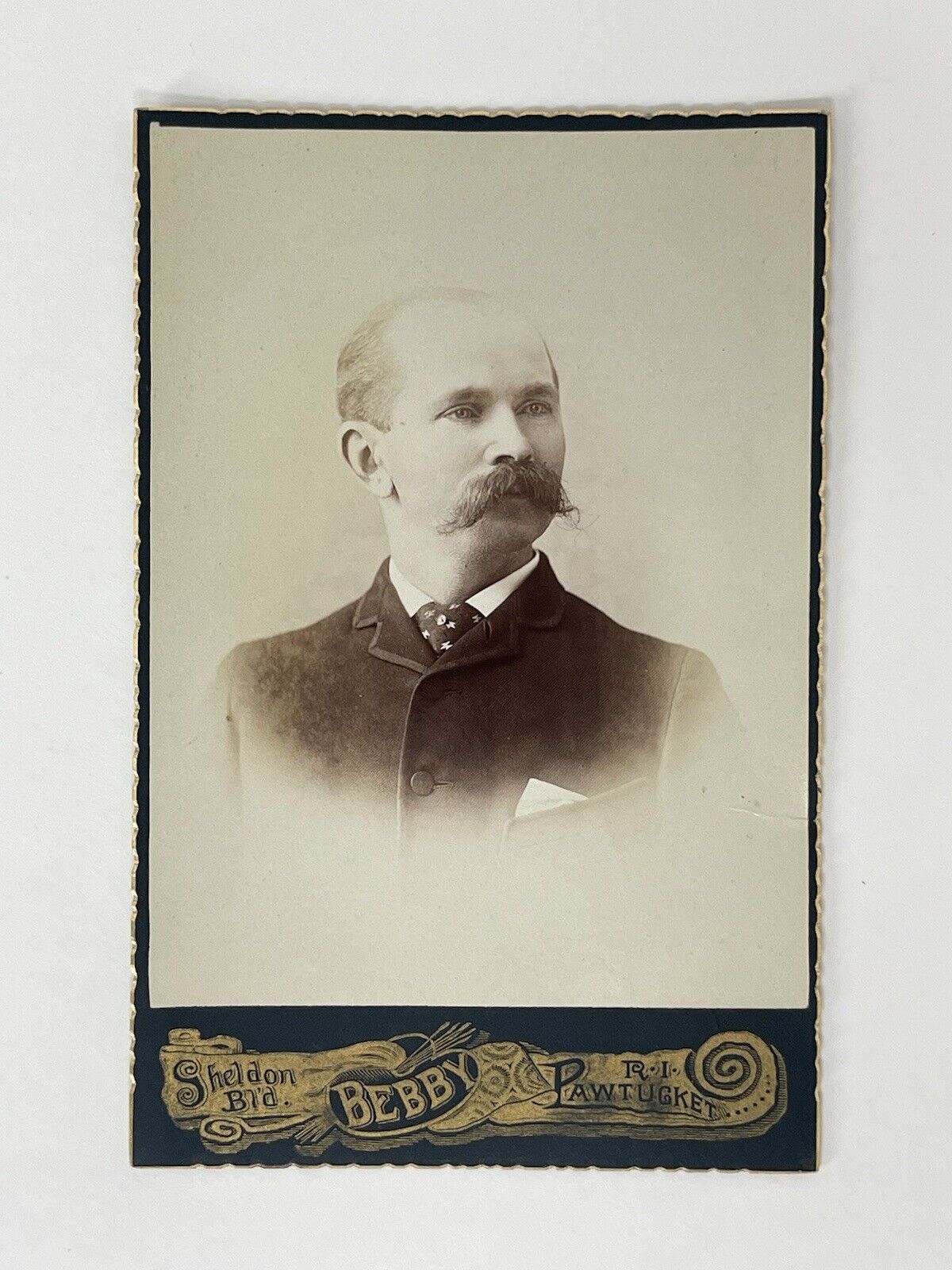 Victorian Cabinet Card Photo Handsome Man With Mustache Pawtucket, R. I. Antique