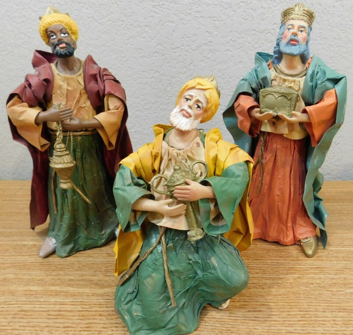 Vintage Hand Crafted Silverstri Paper Mache 3 Wise Men Set Christmas Lot Rare