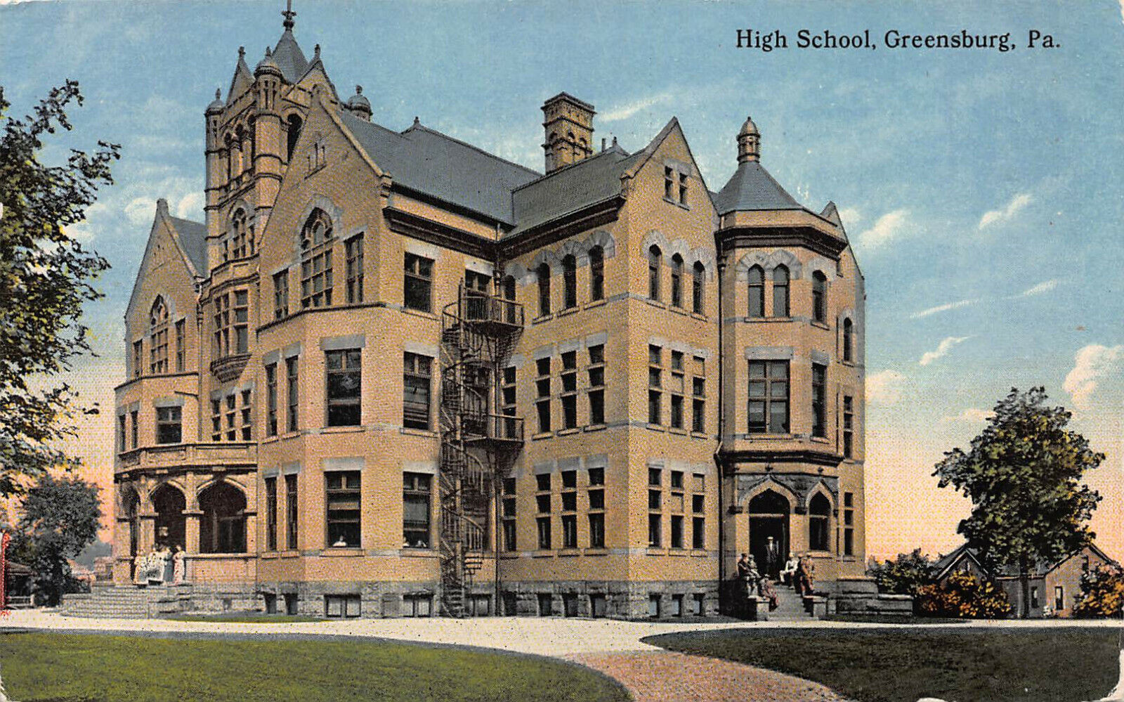 High School, Greensburg, Pennsylvania, Early Postcard, Unused