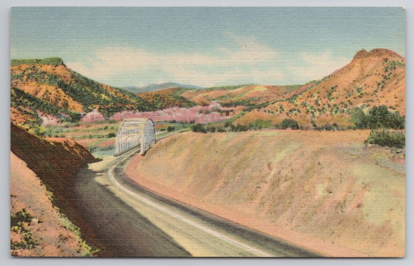 1948 Postcard Rio Grande River Bridge Santa Fe Los Alamos Highway New Mexico