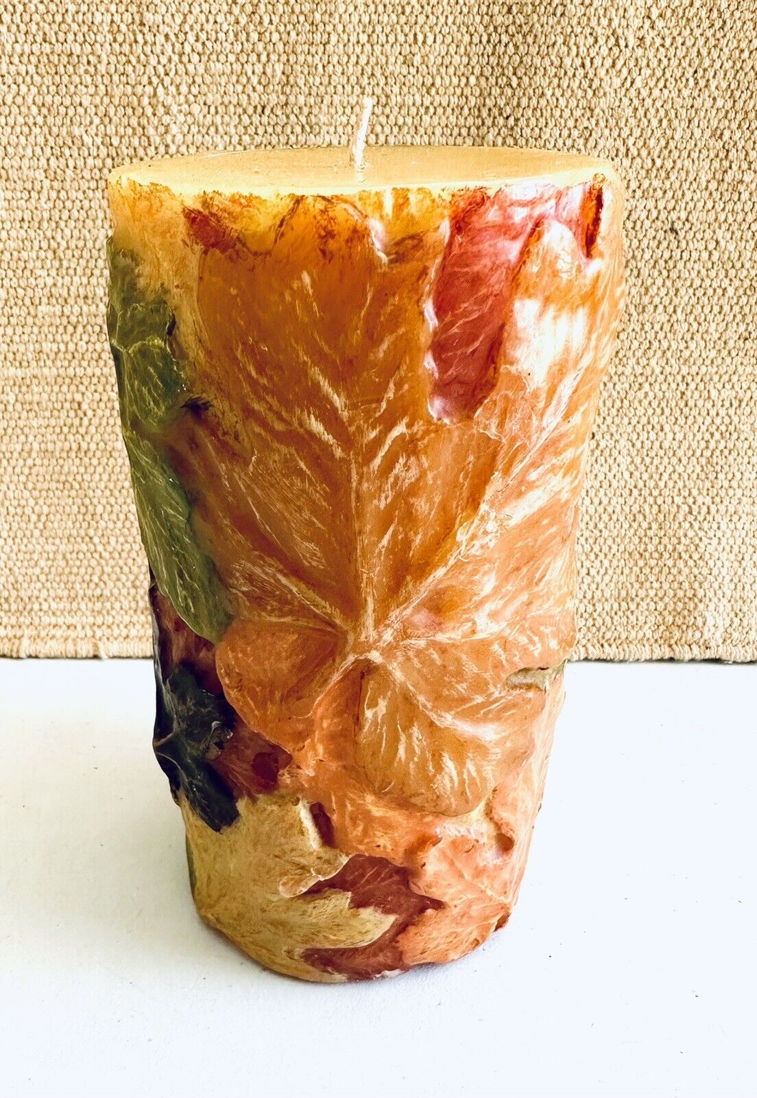 Vintage 6” Decorative Fall Leaf Pillar Candle