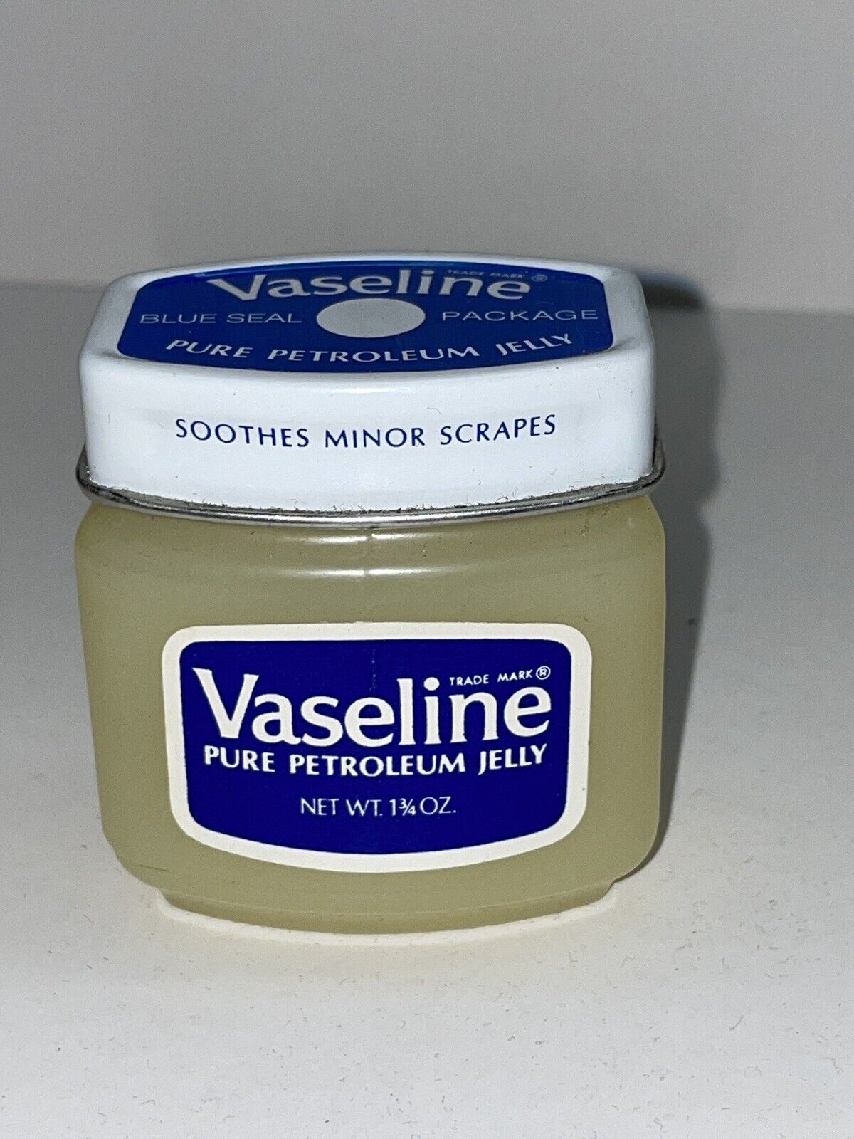 Vintage Vaseline Pure Petroleum Jelly Jar 1.75 oz. Blue Seal Metal Cap Full NOS