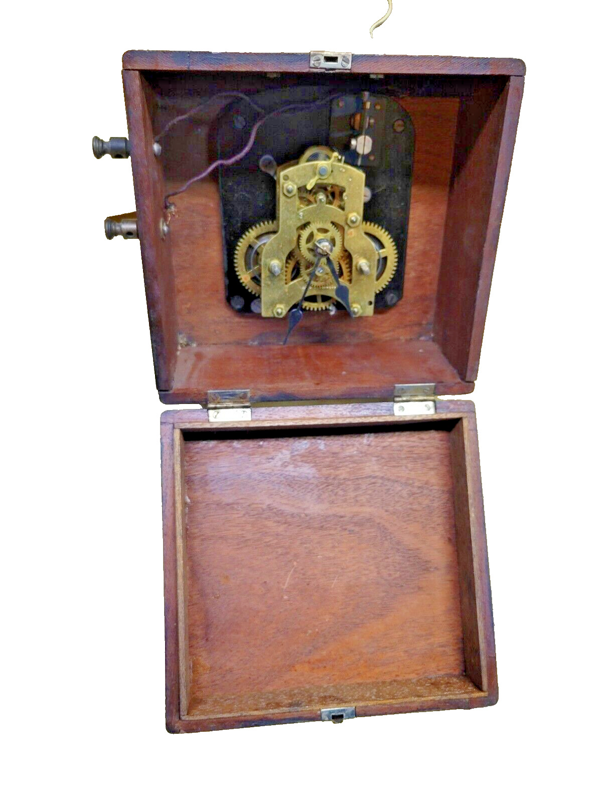 RARE Antique 8 Day Ansonia Timer/Master  Clock / Wood  Box Brass Handle Runs